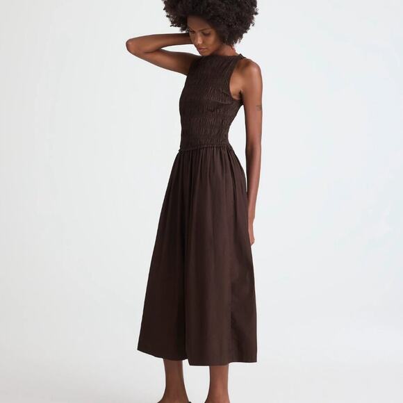 NWT Madewell The Melody Scoopback Smocked Midi Dress Molasses Brown M - Picture 3 of 4